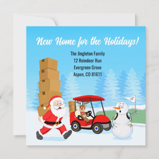 Faire-part Santa's Moving Boxes with Reindeer on Golf Course (Devant)