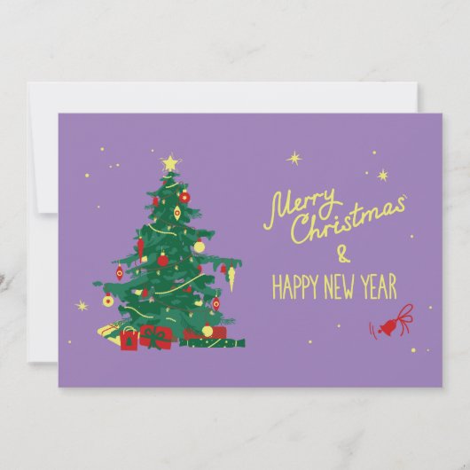 Faire-part Sapin de Noël, fond violet. (Devant)