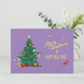 Faire-part Sapin de Noël, fond violet. (Debout devant)