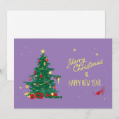 Faire-part Sapin de Noël, fond violet. (Devant / Derrière)