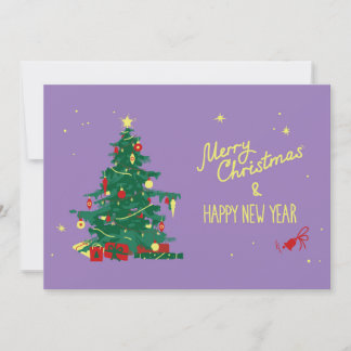 Faire-part Sapin de Noël, fond violet.