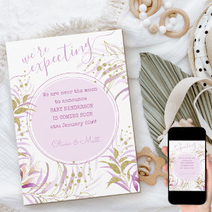 Faire-part S'attendaient à une grossesse en feuillage rose et