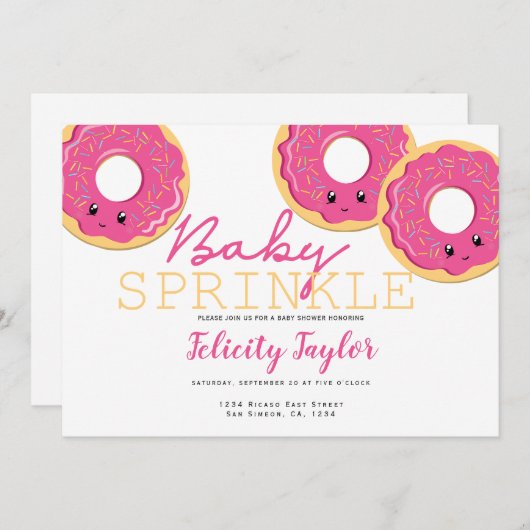 Faire-part Saupoudrer Baby shower rose (Devant / Derrière)