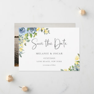 Faire-part Sauvegarde de date de photo florale jaune bleu pou