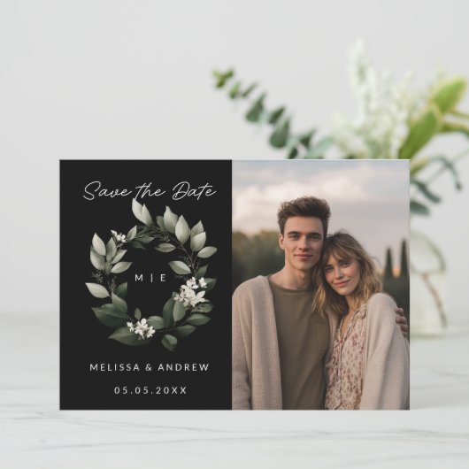 Faire-part Sauvegarder la date verte Wreath (Debout devant)