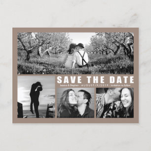 Faire-part Sauver la date 4 Collage photo Carte postale beige
