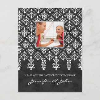 Faire-part Sauver la date carte postale damas gris blanc