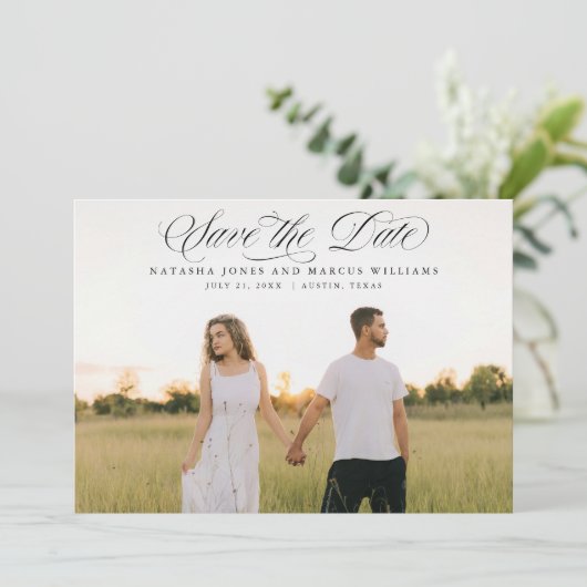 Faire-part Save The Date Classic Script Full Bleed Wedding (Debout devant)