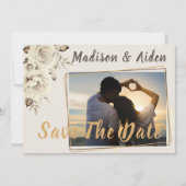 Faire-part Save the date | Romantic White Rustic Roses (Devant)