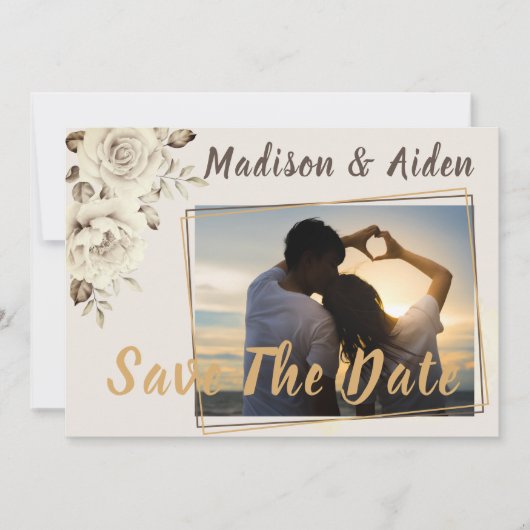 Faire-part Save the date | Romantic White Rustic Roses (Devant)