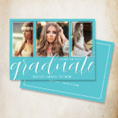 Faire-part Scénario Diplômé 3-Photo Turquoise Remise des dipl