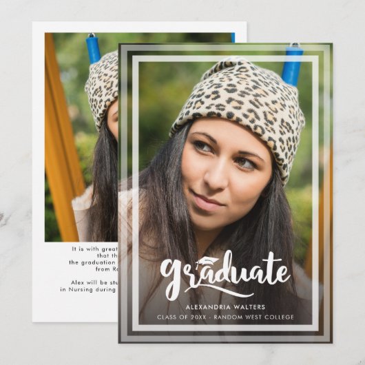 Faire-part Script 2 Photos Grad 2025 (Devant / Derrière)