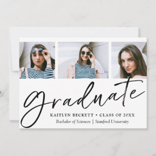 Faire-part Script à la mode minimaliste 3 Photo Graduation