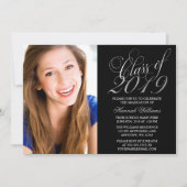 Faire-part Script Black Silver Photo Graduation (Devant)
