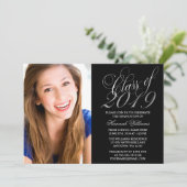 Faire-part Script Black Silver Photo Graduation (Debout devant)