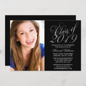Faire-part Script Black Silver Photo Graduation (Devant / Derrière)