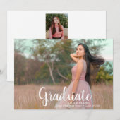 Faire-part Script blanc Moderne Diplômé de la photo (Devant / Derrière)
