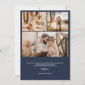 Faire-part Script bleu marine moderne chic 6 photos fiançaill (Dos)