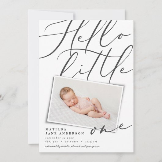 Faire-part Script bonjour petit un moderne 1 photo typographi (Devant)