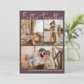 Faire-part Script bordeaux moderne chic 6 photos fiançailles (Debout devant)