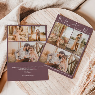 Faire-part Script bordeaux moderne chic 6 photos fiançailles