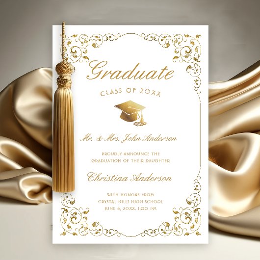 Faire-part Script Casquette Gold Ivy de parents White Graduat