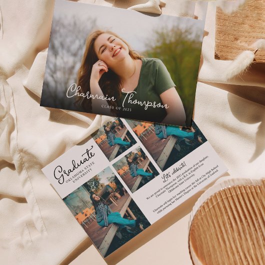 Faire-part Script Chic Photo Collage Diplôme Inivitation