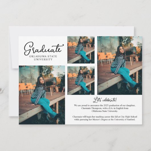 Faire-part Script Chic Photo Collage Diplôme Inivitation (Dos)