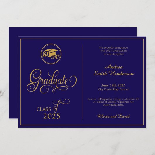 Faire-part Script classique élégant sans diplôme de photo (Devant / Derrière)