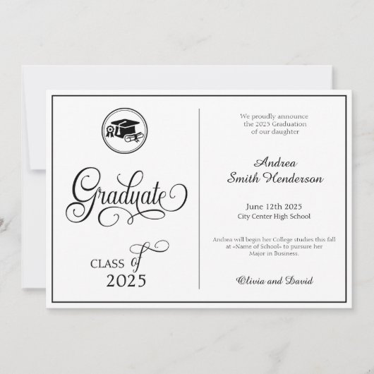 Faire-part Script classique élégant sans diplôme de photo (Devant)