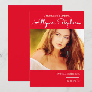 Faire-part Script Classique Simple Une Photo Rouge   Texte bl