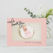 Faire-part Script Coeur moderne Photo Bébé rose Fille (Debout devant)