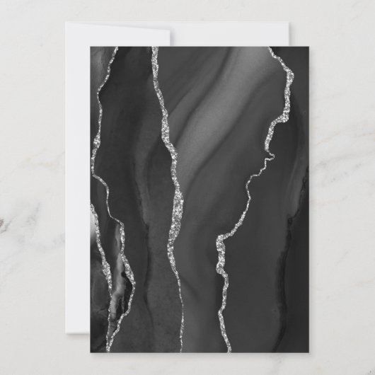 Faire-part Script d'agate d'argent noir Enregistrer la date (Dos)