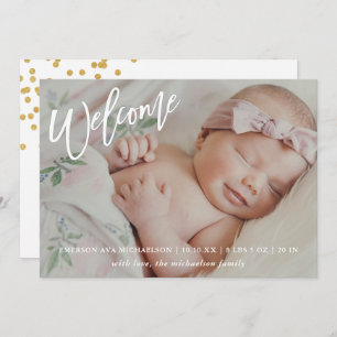 Faire-part Script de bienvenue moderne Faux Gold Confetti Nai