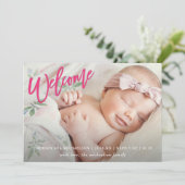 Faire-part Script de bienvenue rose avec naissance Faux Gold  (Debout devant)