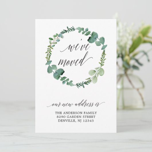 Faire-part Script de calligraphie de couronne d'eucalyptus (Debout devant)