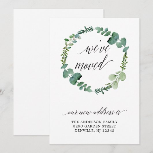 Faire-part Script de calligraphie de couronne d'eucalyptus (Devant / Derrière)