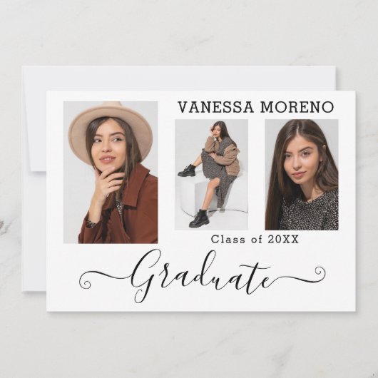 Faire-part Script de calligraphie moderne 3 photo Graduation (Devant)