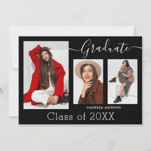 Faire-part Script de calligraphie moderne BxW 3 Diplôme photo