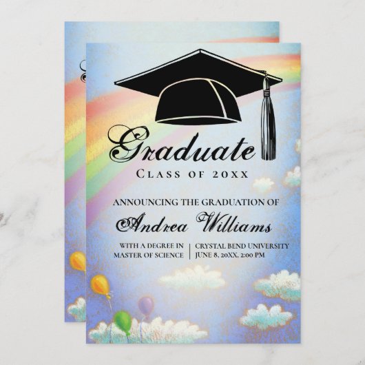 Faire-part Script de Casquette de graduation Rainbow Grad (Devant / Derrière)