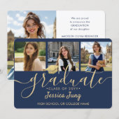 Faire-part Script de Collage de Diplôme avec 4 Photos Bleu Nu (Devant / Derrière)