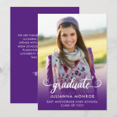 Faire-part Script de Diplômé Gras Royal Violet pour la Remise (Devant / Derrière)
