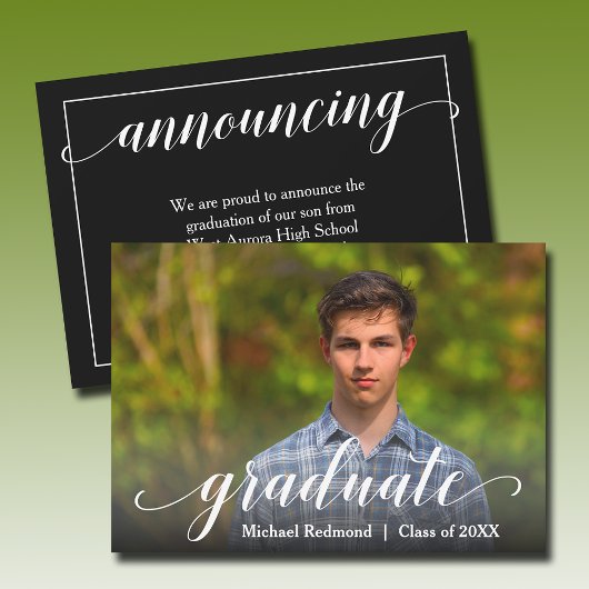 Faire-part Script de graduation photo moderne