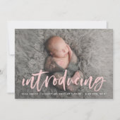 Faire-part Script de pinceau rose moderne Introduire la photo (Devant)