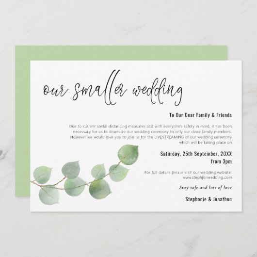 Faire-part Script de réduction Mariage plus petit Élégant Euc (Devant / Derrière)