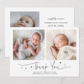 Faire-part Script de remerciement fantaisiste naissance blanc (Devant / Derrière)