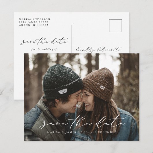 Faire-part Script décontracté Enregistrer la carte postale ph (Devant / Derrière)