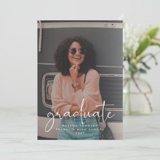 Faire-part Script décontracté Faux Vellum Diplôme Photo (Debout devant)