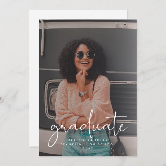 Faire-part Script décontracté Faux Vellum Diplôme Photo (Devant / Derrière)