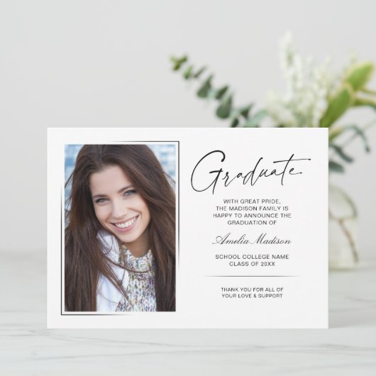 Faire-part Script d'encre manuscrite moderne Graduate 2 photo (Debout devant)